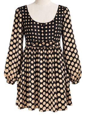 Vertigo Paris Y2K Silk Polka Dot Mini Dress Women's S Black Gold Holiday Pockets